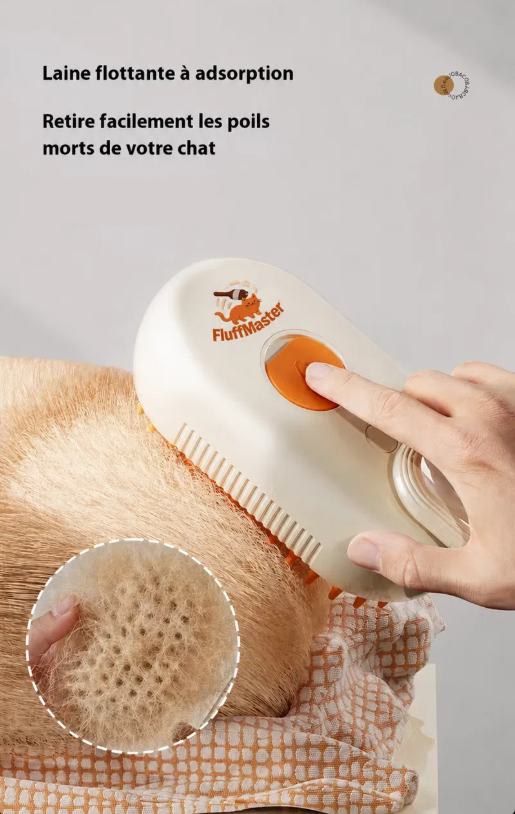 Brosse chat vapeur FluffMaster - logo et laine flottante