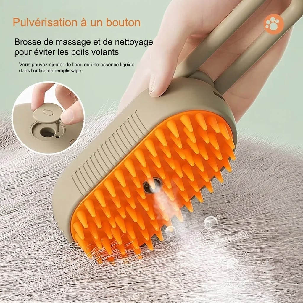 Brosse chat vapeur FluffMaster - pulverisation a un bouton