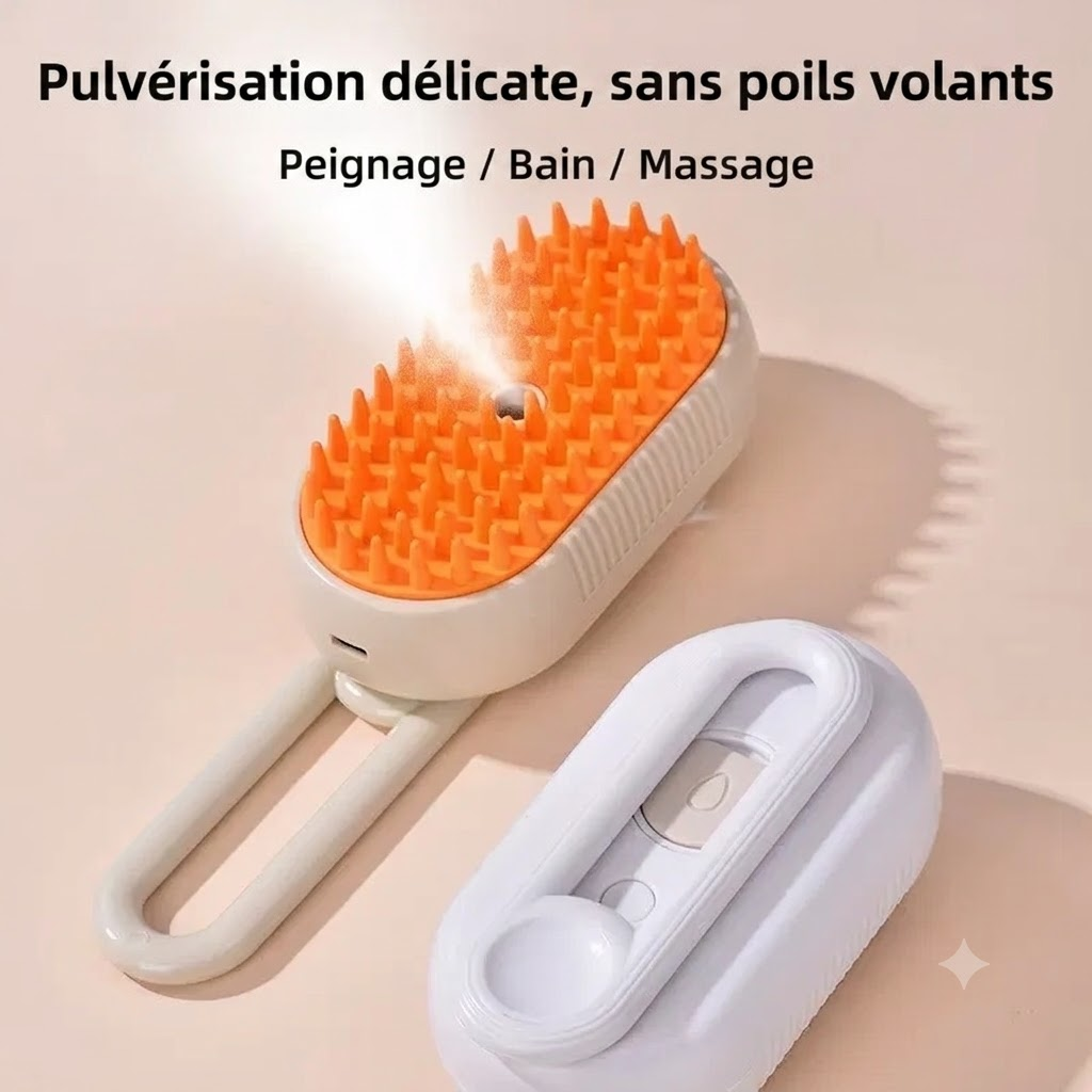 Brosse chat vapeur FluffMaster - peignage bain massage